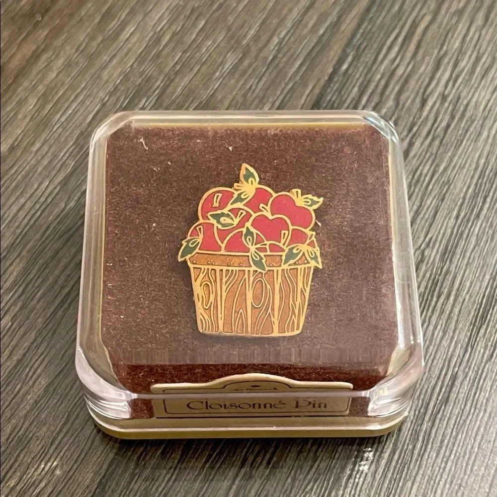 Vintage Hallmark Cards Inc. Enamel - Cloisonné Apple-in-a-basket Pin - Brooch